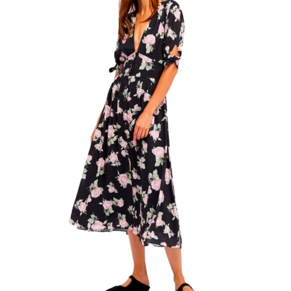 Love of My Life Black Floral Midi Dress